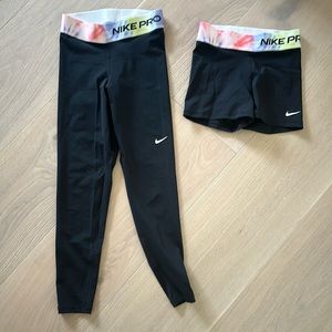 Nike pro women’s leggings and matching shorts